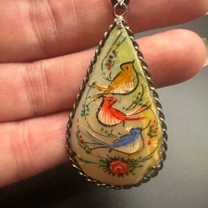 Persian Hand Painted Teardrop Pendant Necklace